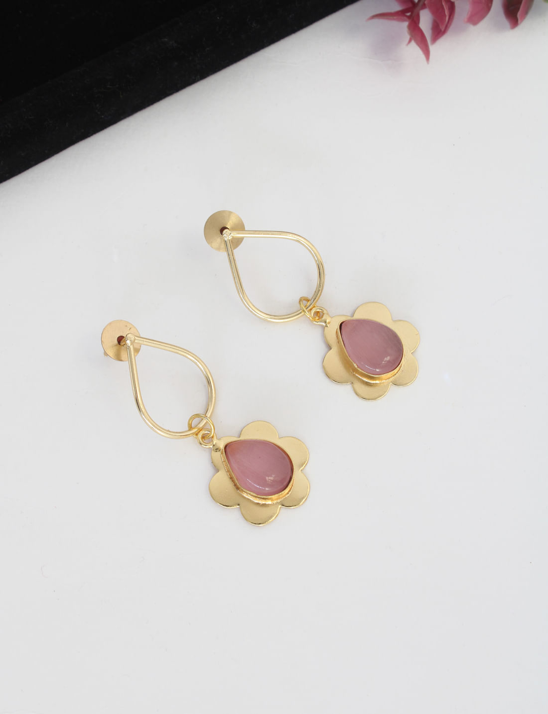 Pink Color Brass Earrings
