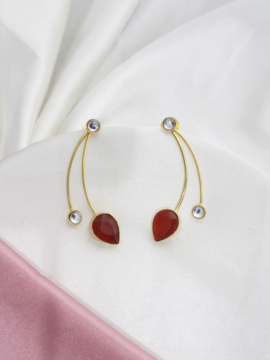 Red Color Brass Earrings