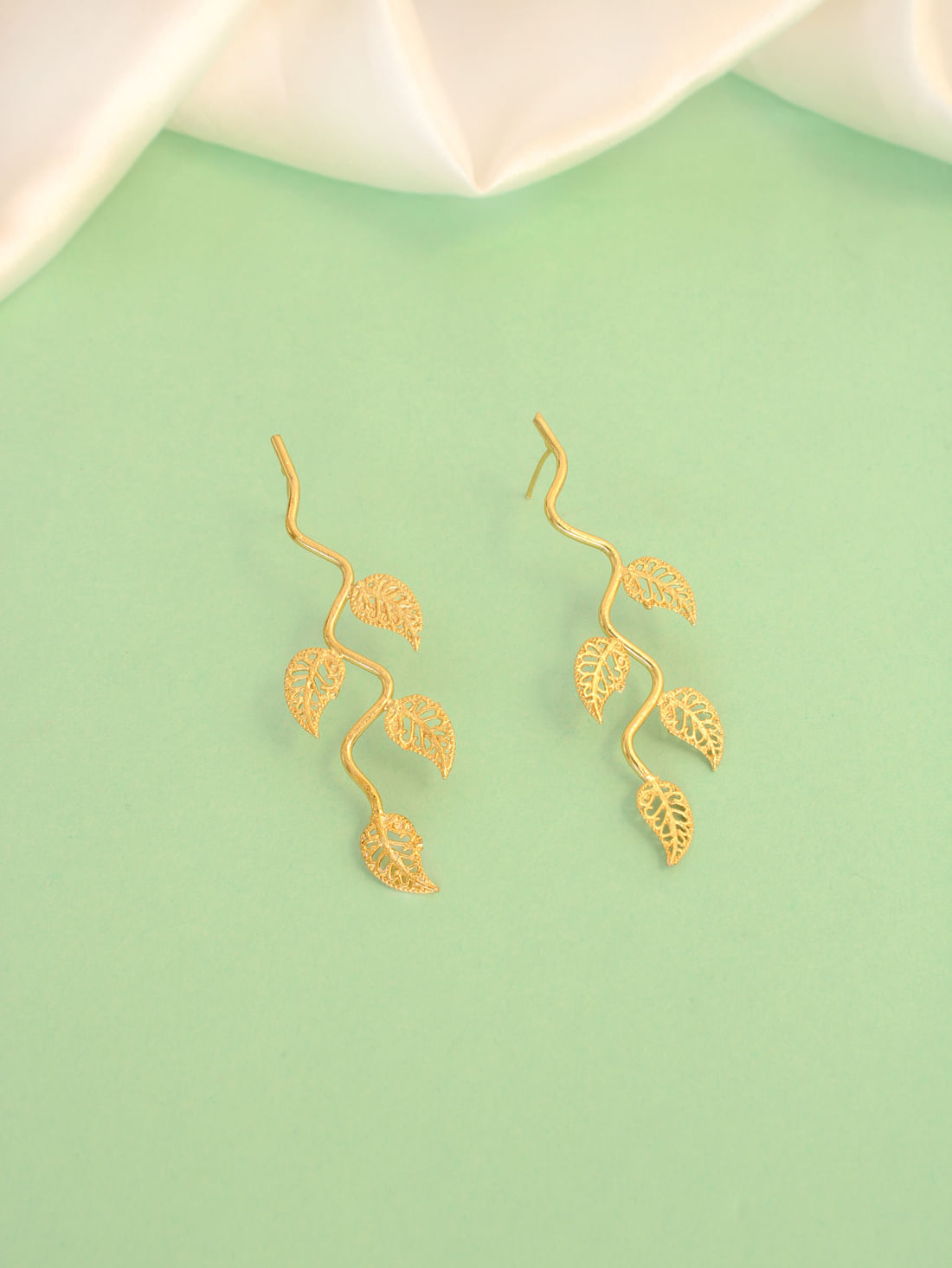 Golden Color Leaf Brass Earrings
