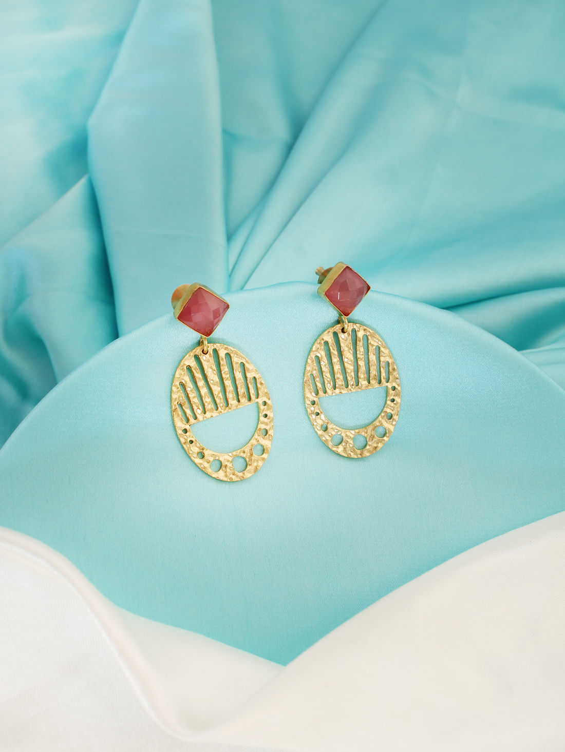 Pink Color Brass Earrings