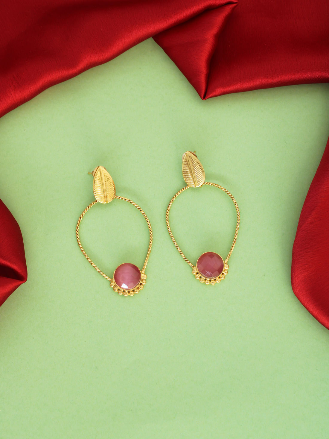 Pink Color Brass Earrings