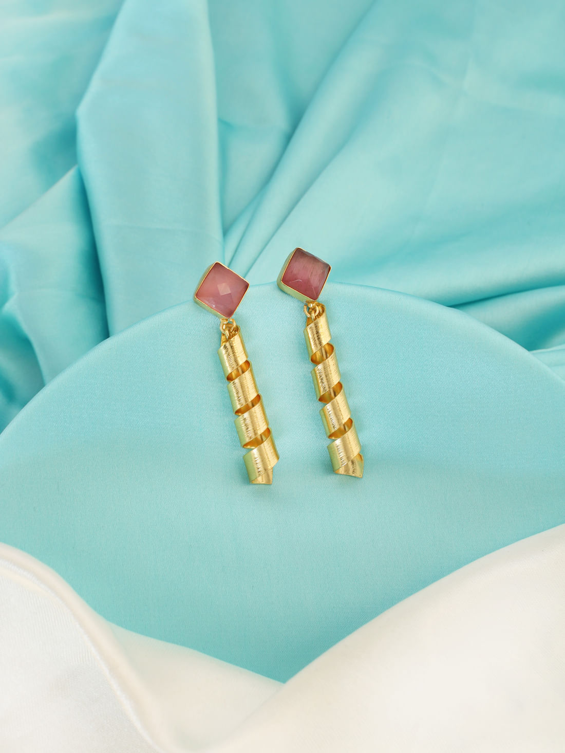 Pink Color Brass Earrings