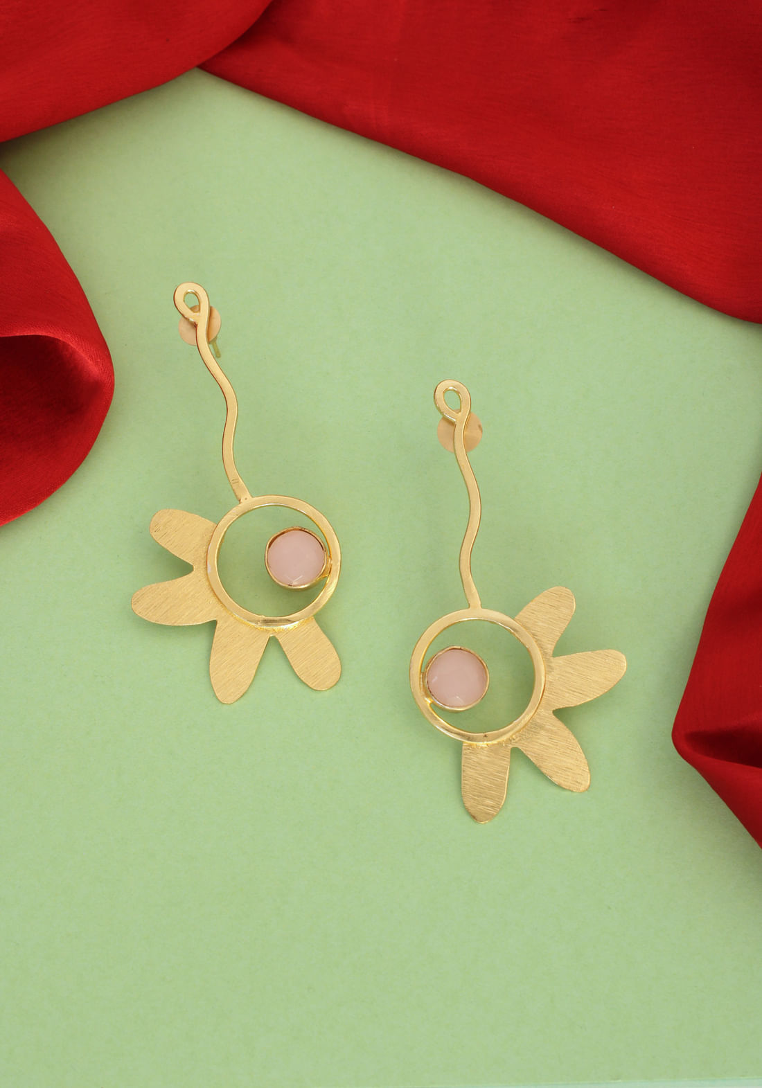 Pink Color Brass Earrings