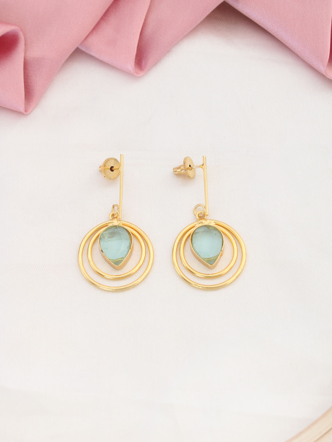 Blue Color Stone Glossy Round Earrings