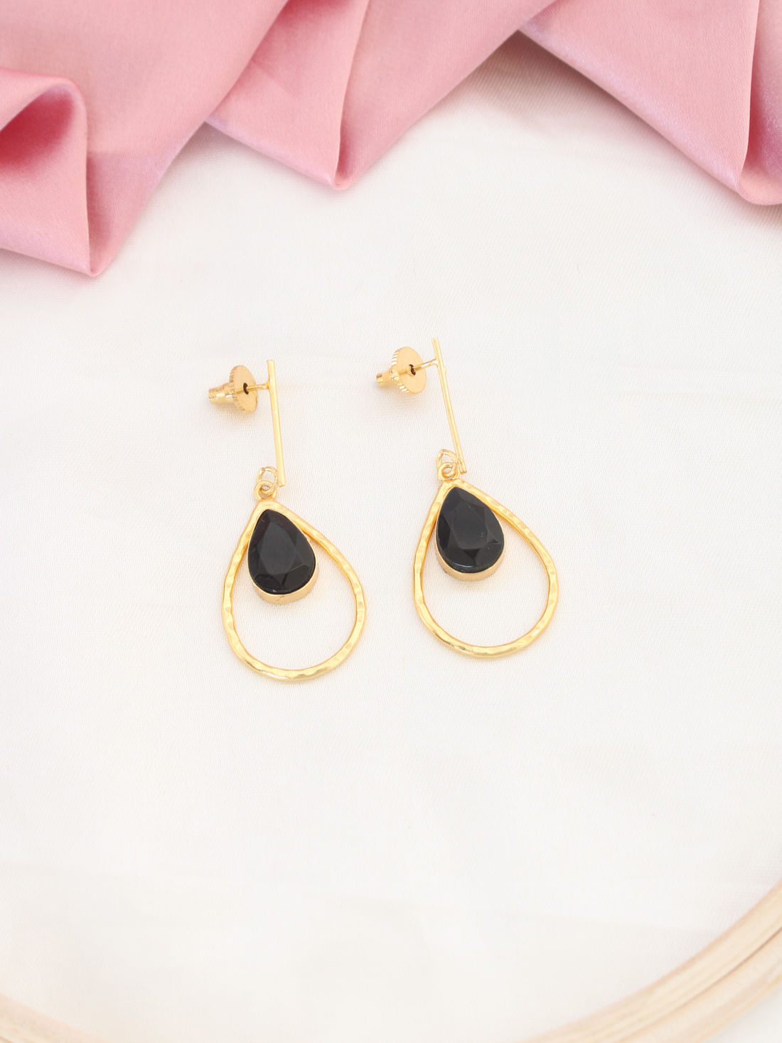 Black Color Stone Glossy Earrings