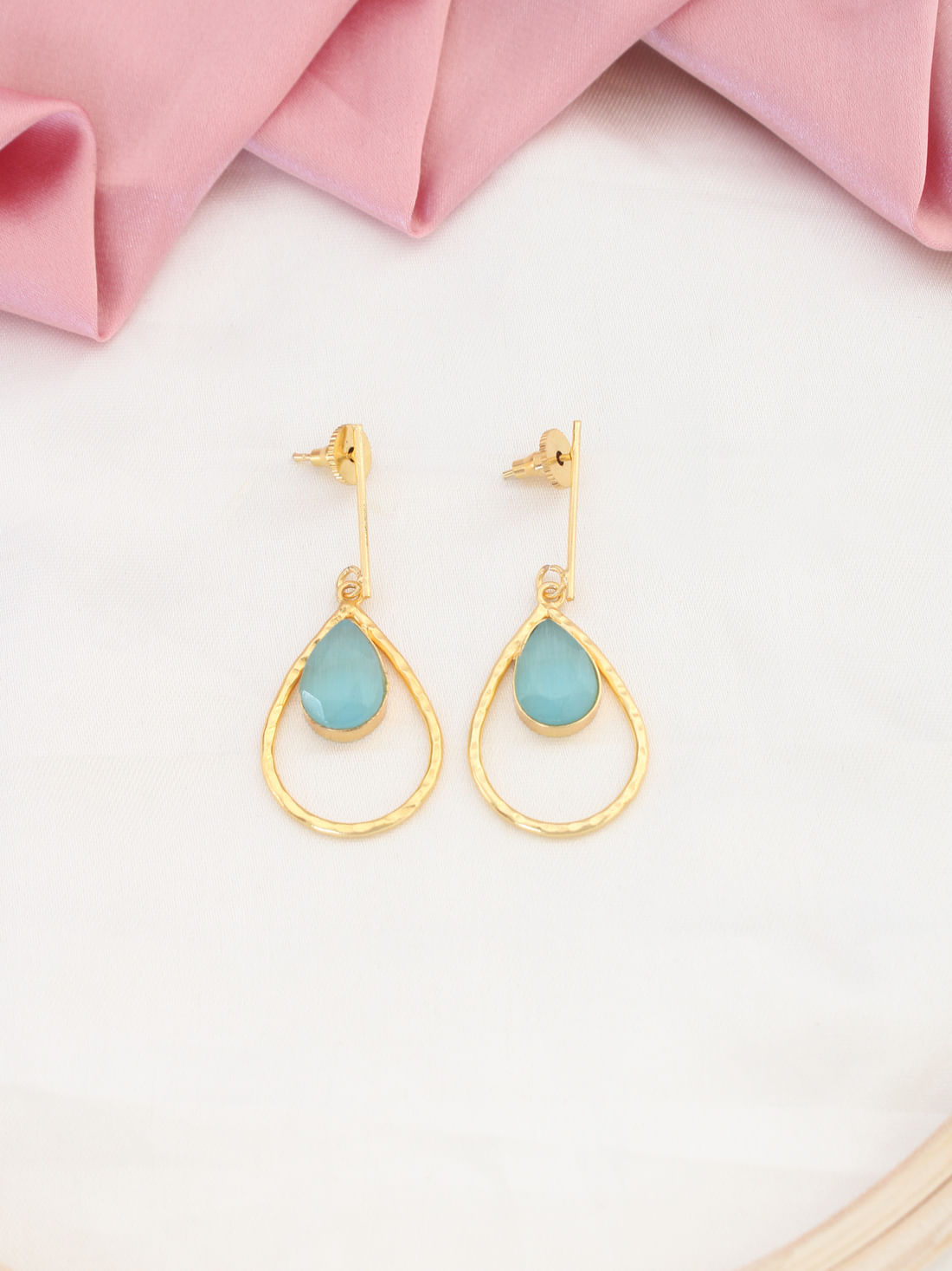 Blue Color Stone Glossy Earrings