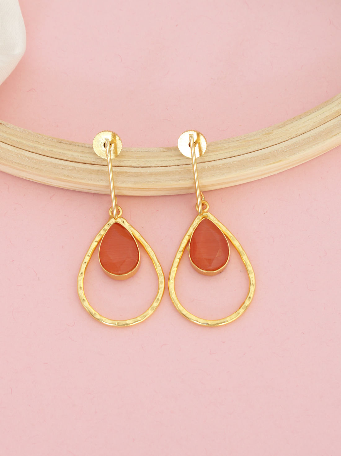 Orange Color Stone Glossy Earrings