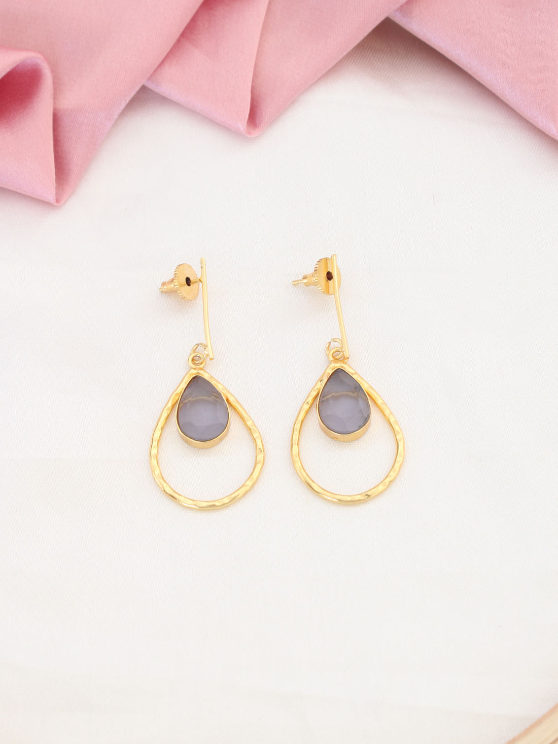 Purple Color Stone Glossy Earrings