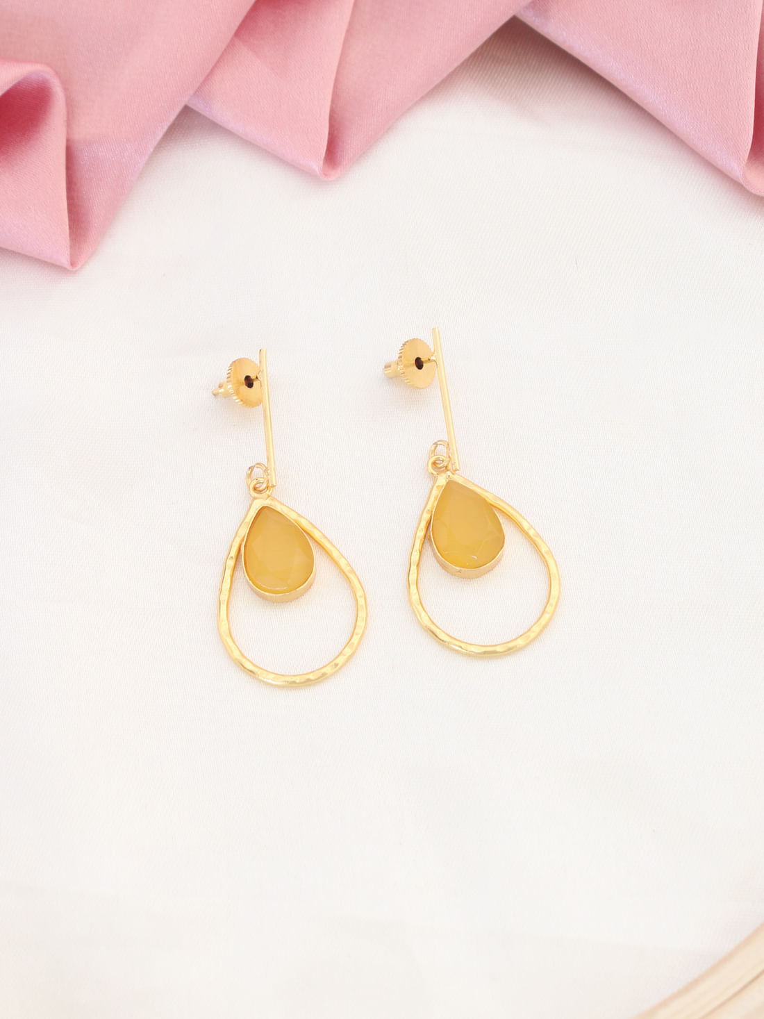 Yellow Color Stone Glossy Earrings