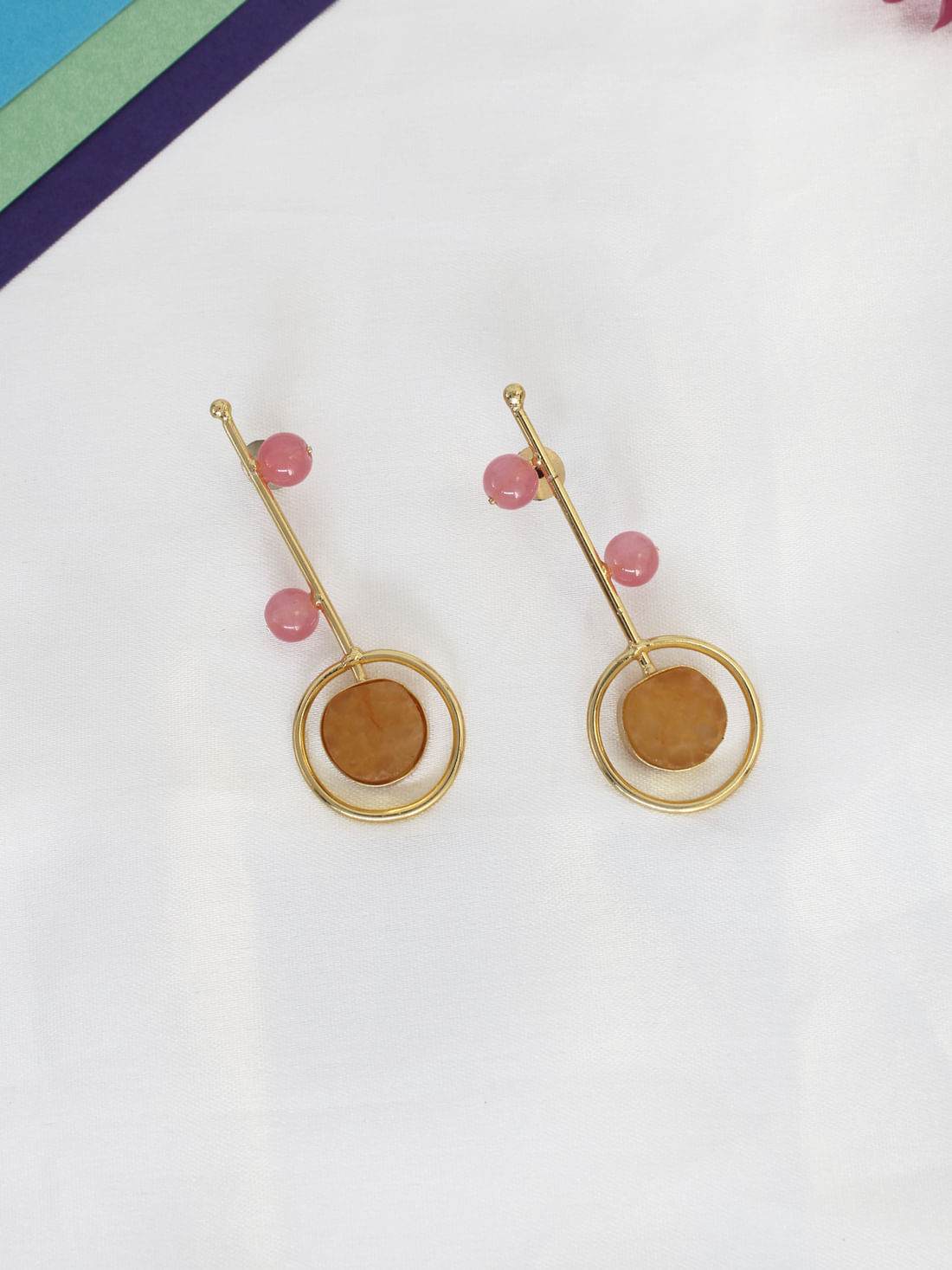 Orange Color Stone Stick Earrings