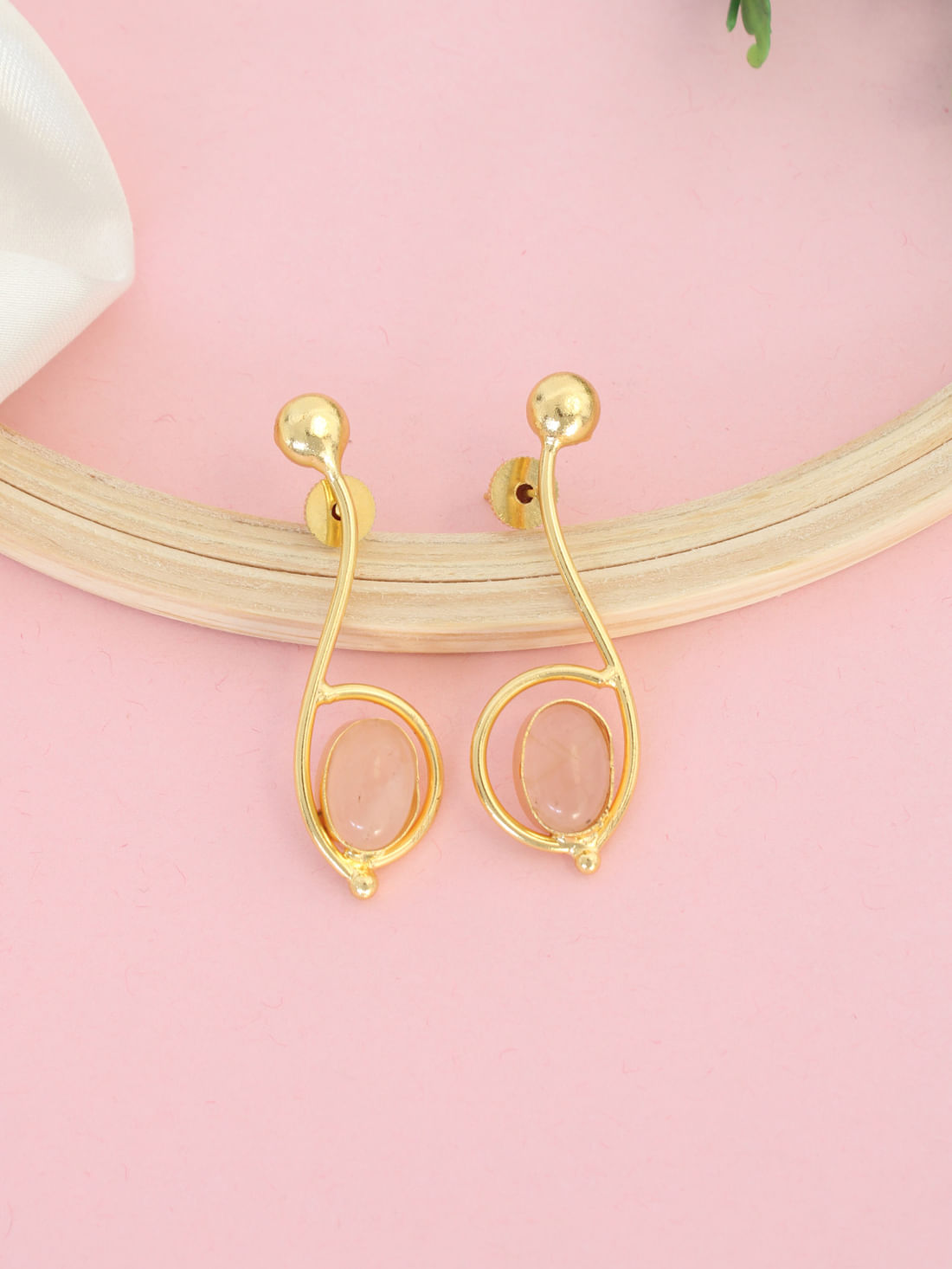 Pink Color Stone Stick Earrings