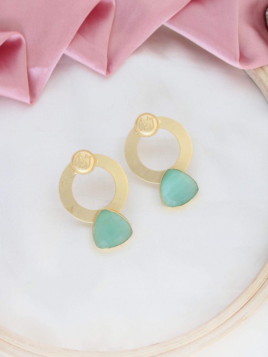 Light Blue Color Stone Triangle Earrings