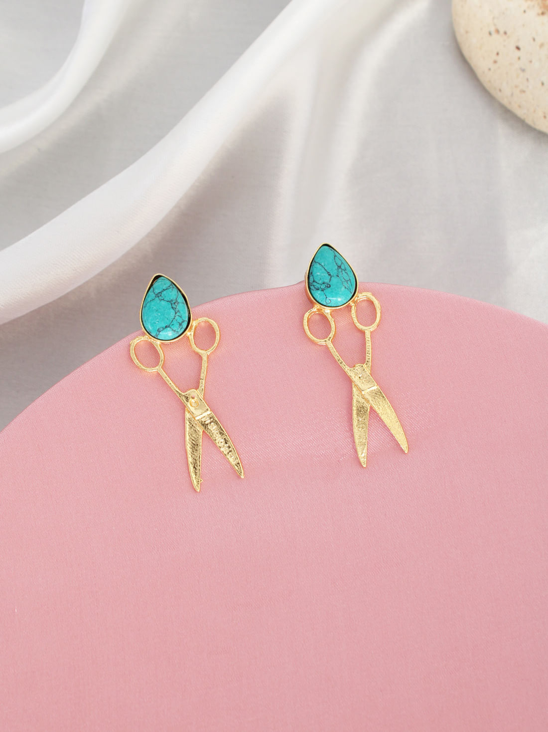 Turquoise  Color Stone Scissor Earrings