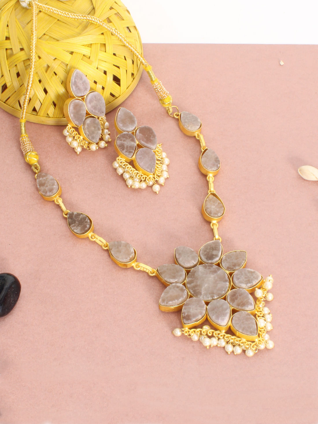 Grey Color Druzy Necklace Set
