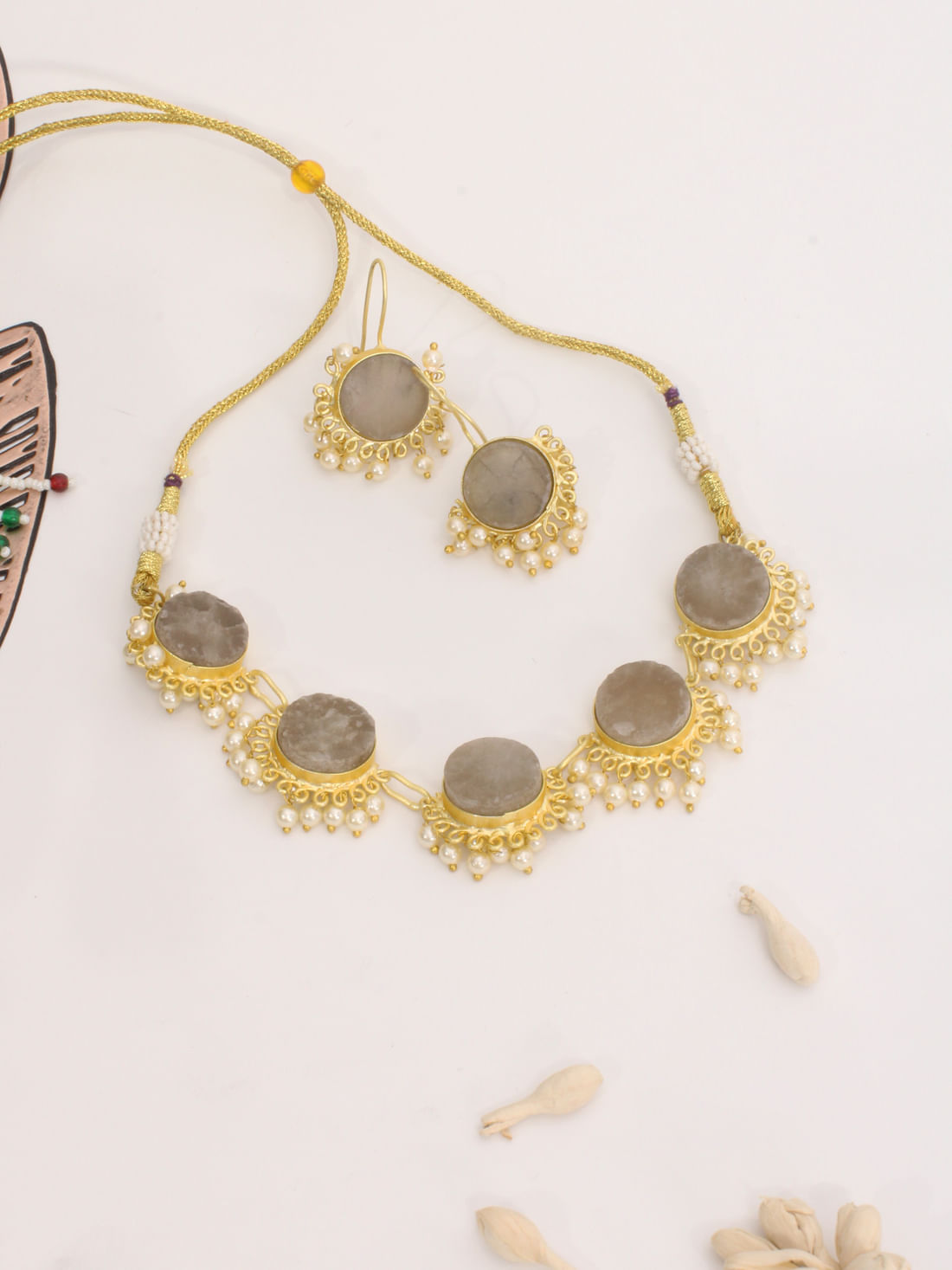 Grey Color Druzy Necklace Set