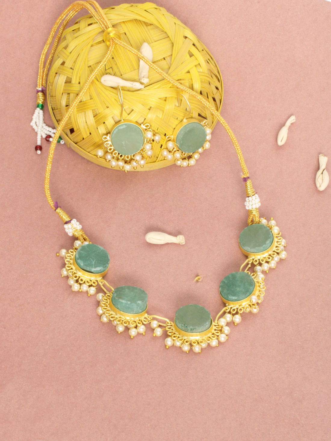 Green Color Druzy Necklace Set