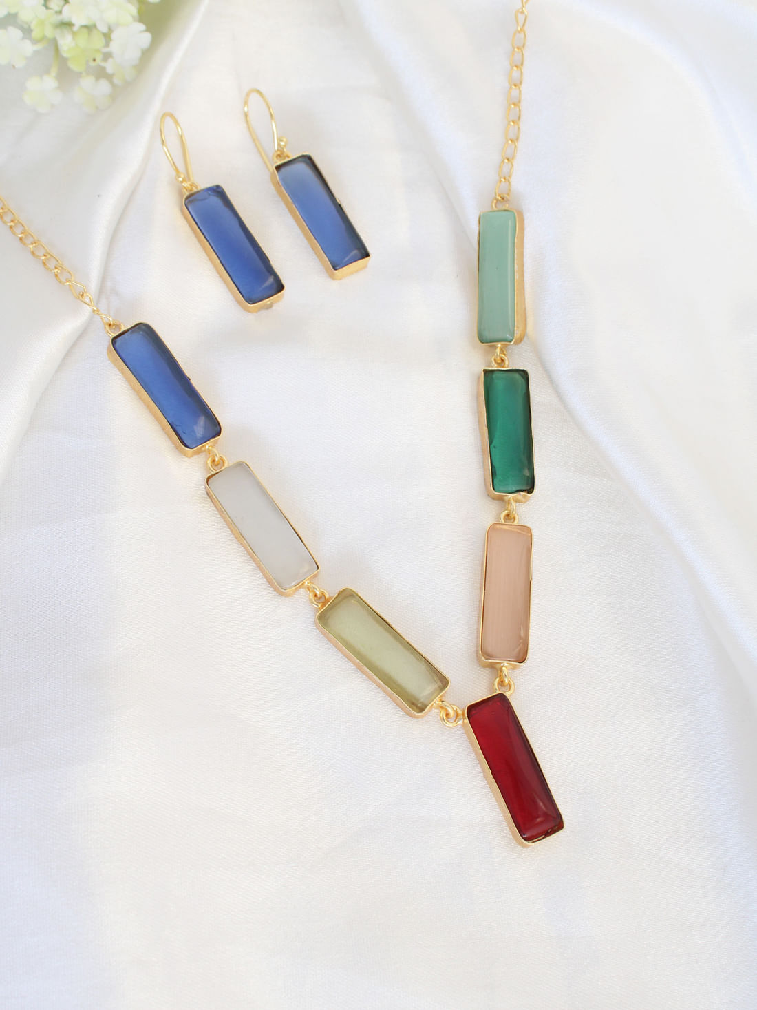 Multicolor Glossy Rectangle Necklace Set