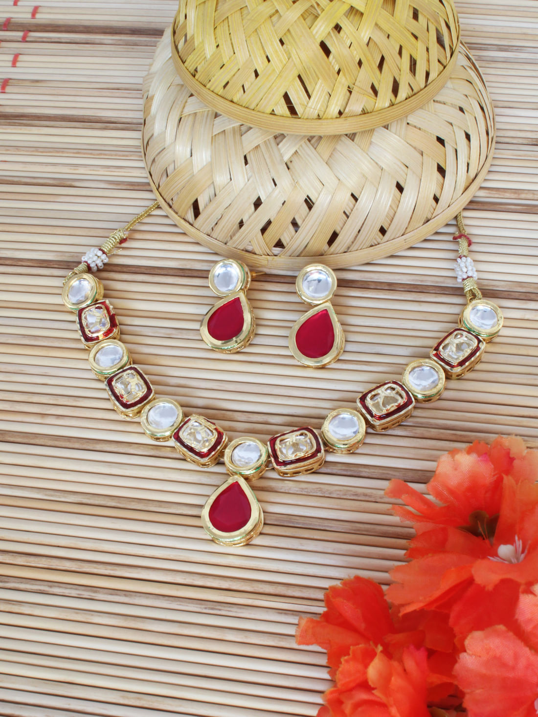 Red Color Kundan Necklace Set