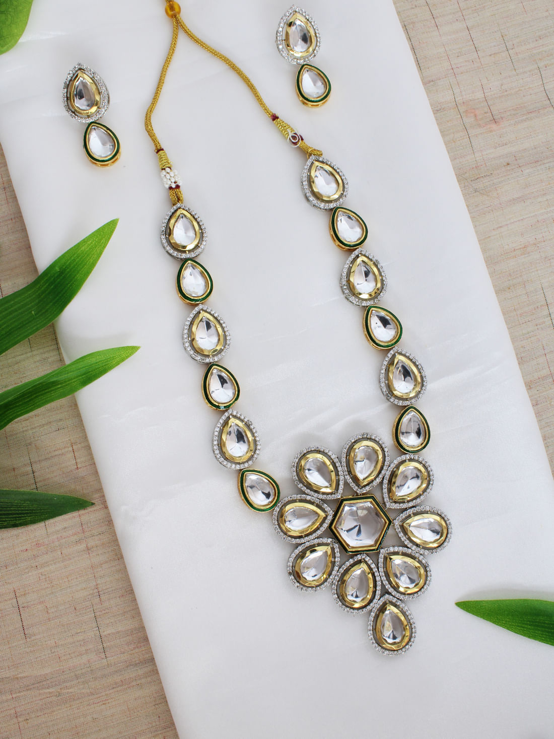 Silver Color Kundan Brass Necklace Set