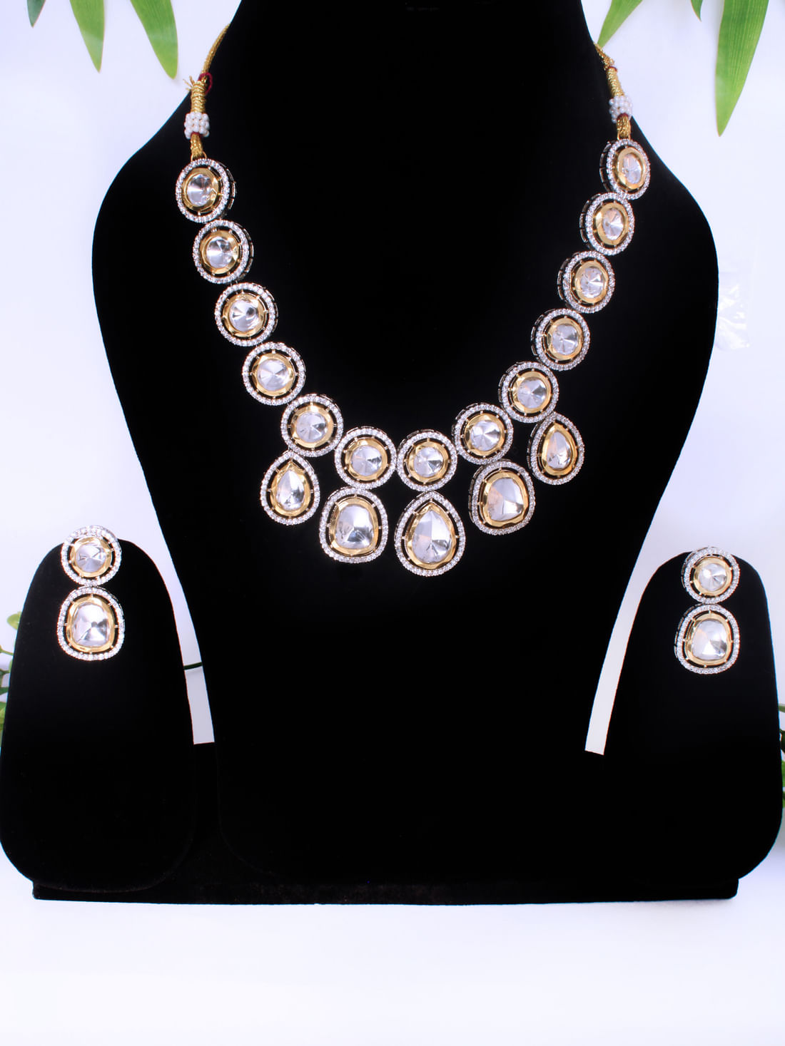 Silver Color Kundan Brass Necklace Set