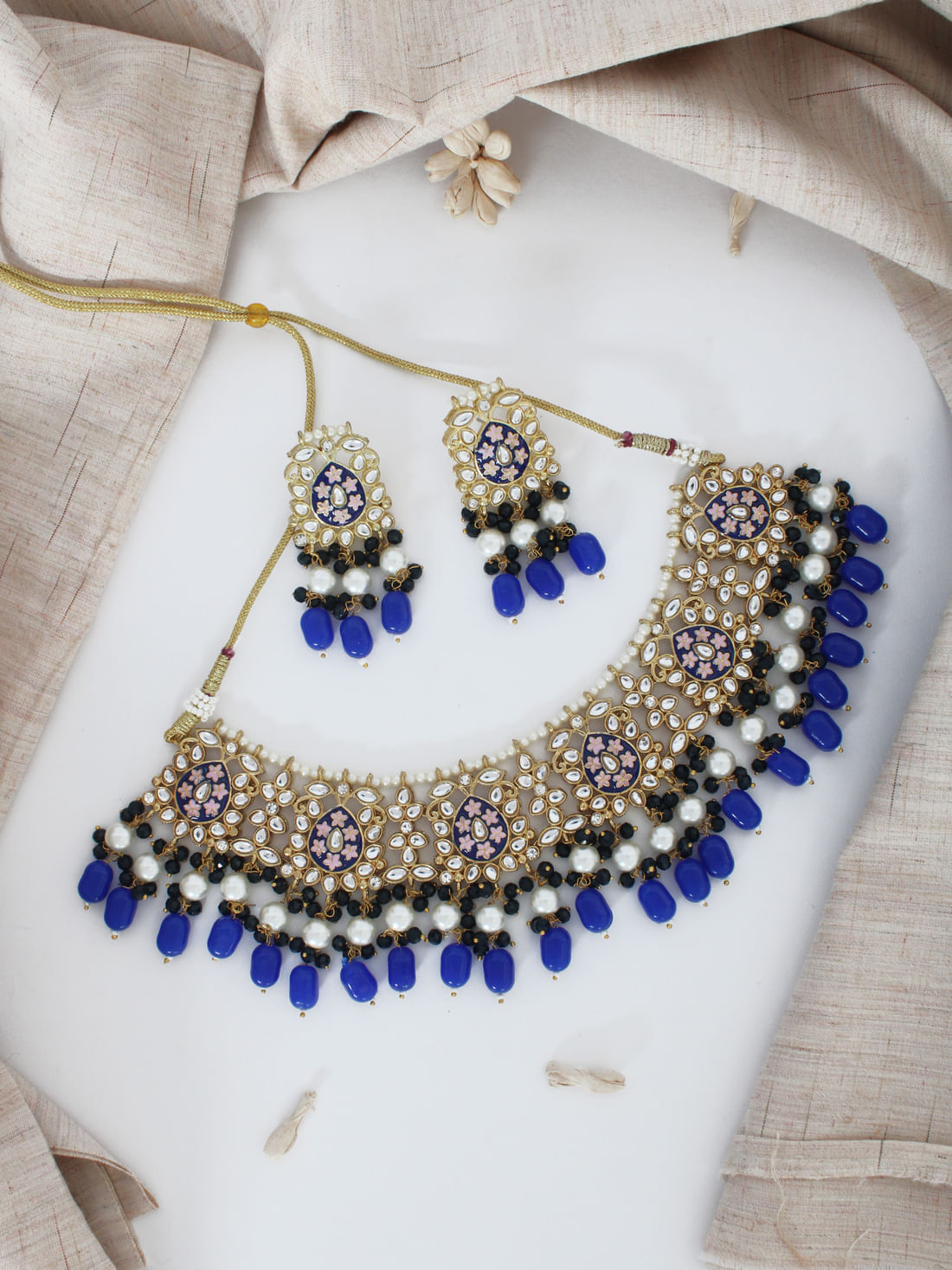 Blue  Color Kundan Necklace Set