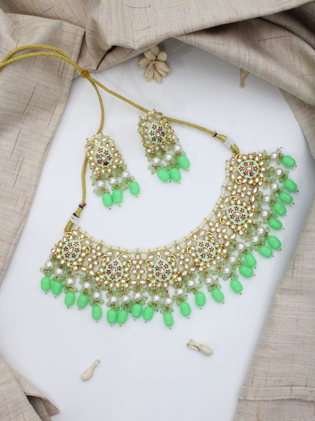 Light Green  Color Kundan Necklace Set