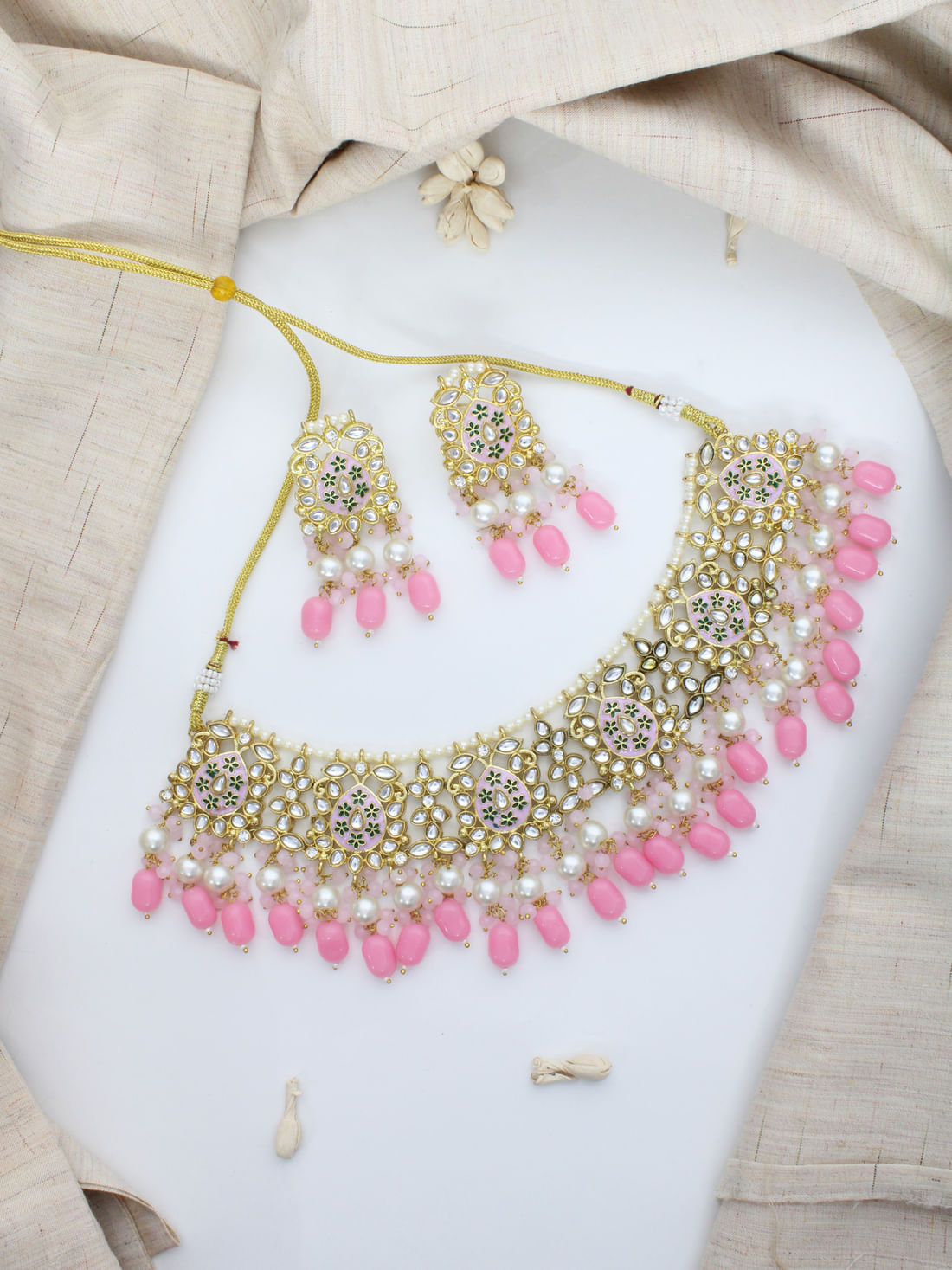 Light Pink  Color Kundan Necklace Set