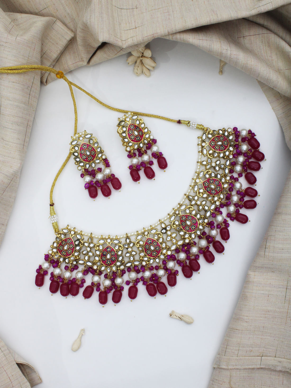 Pink Color Kundan Necklace Set