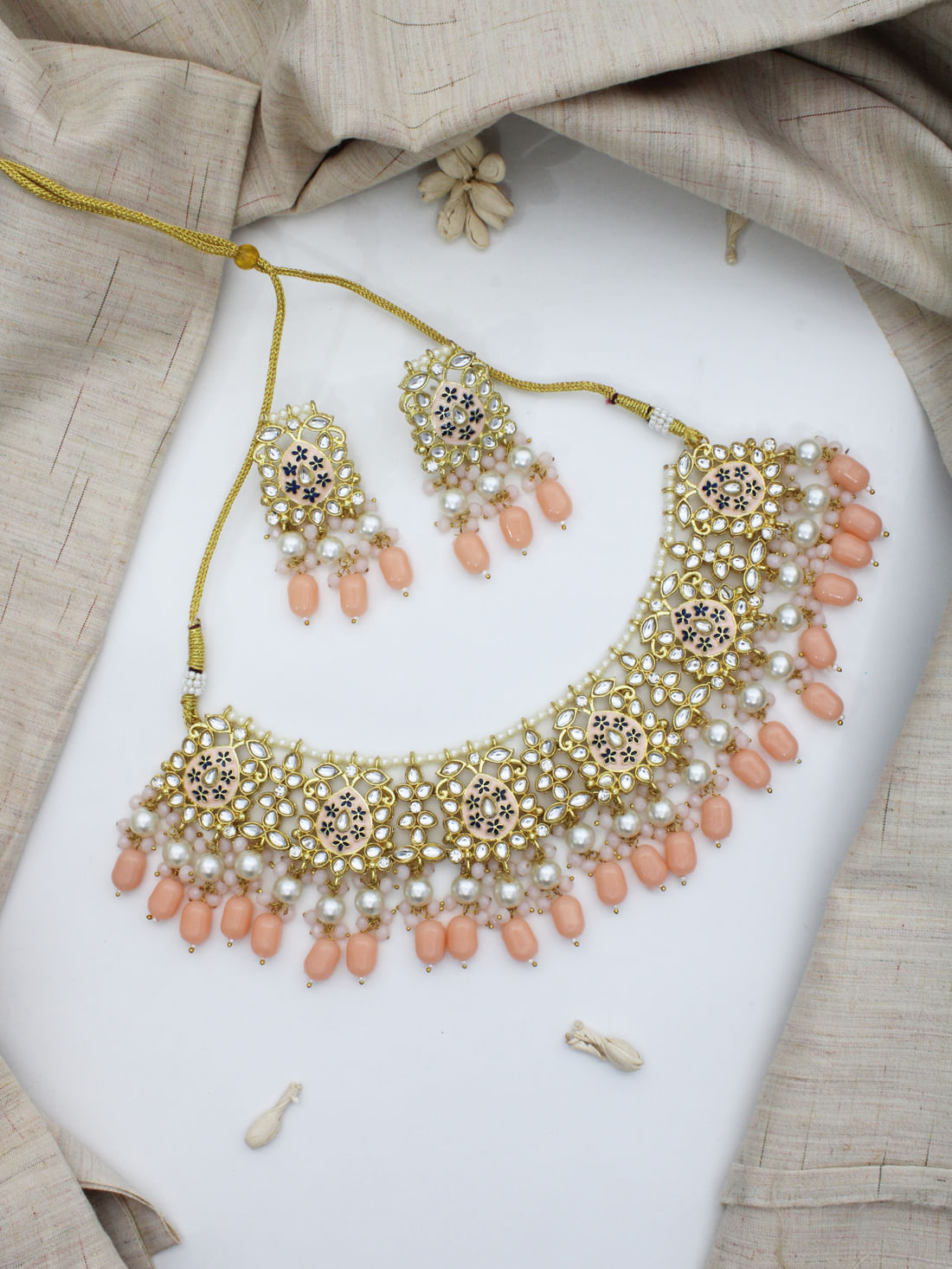 Peach  Color Kundan Necklace Set
