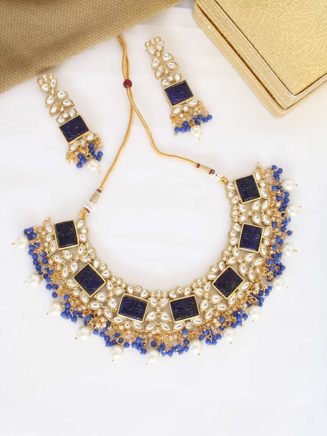 Blue  Color Kundan Necklace Set