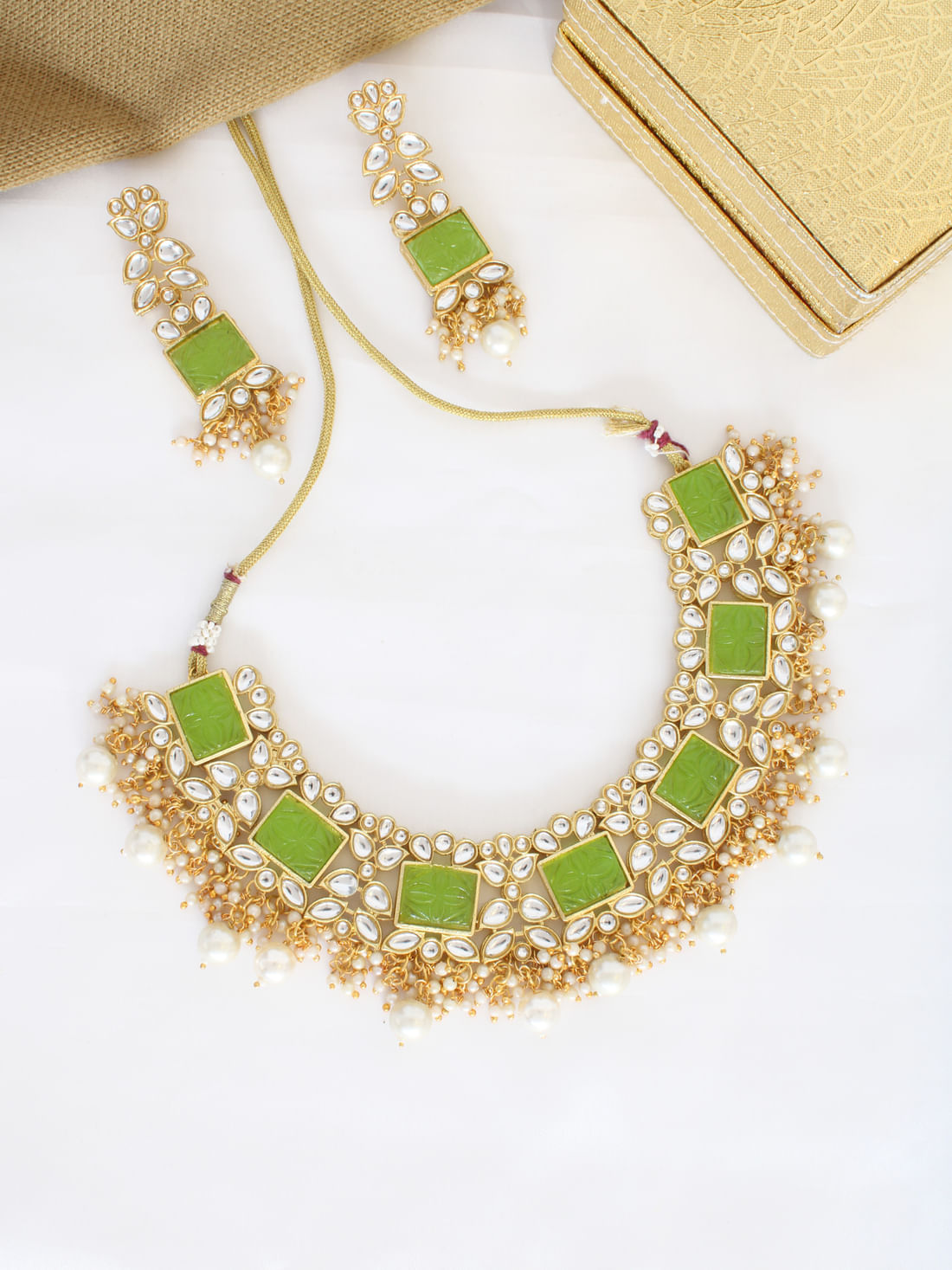 Green  Color Kundan Necklace Set