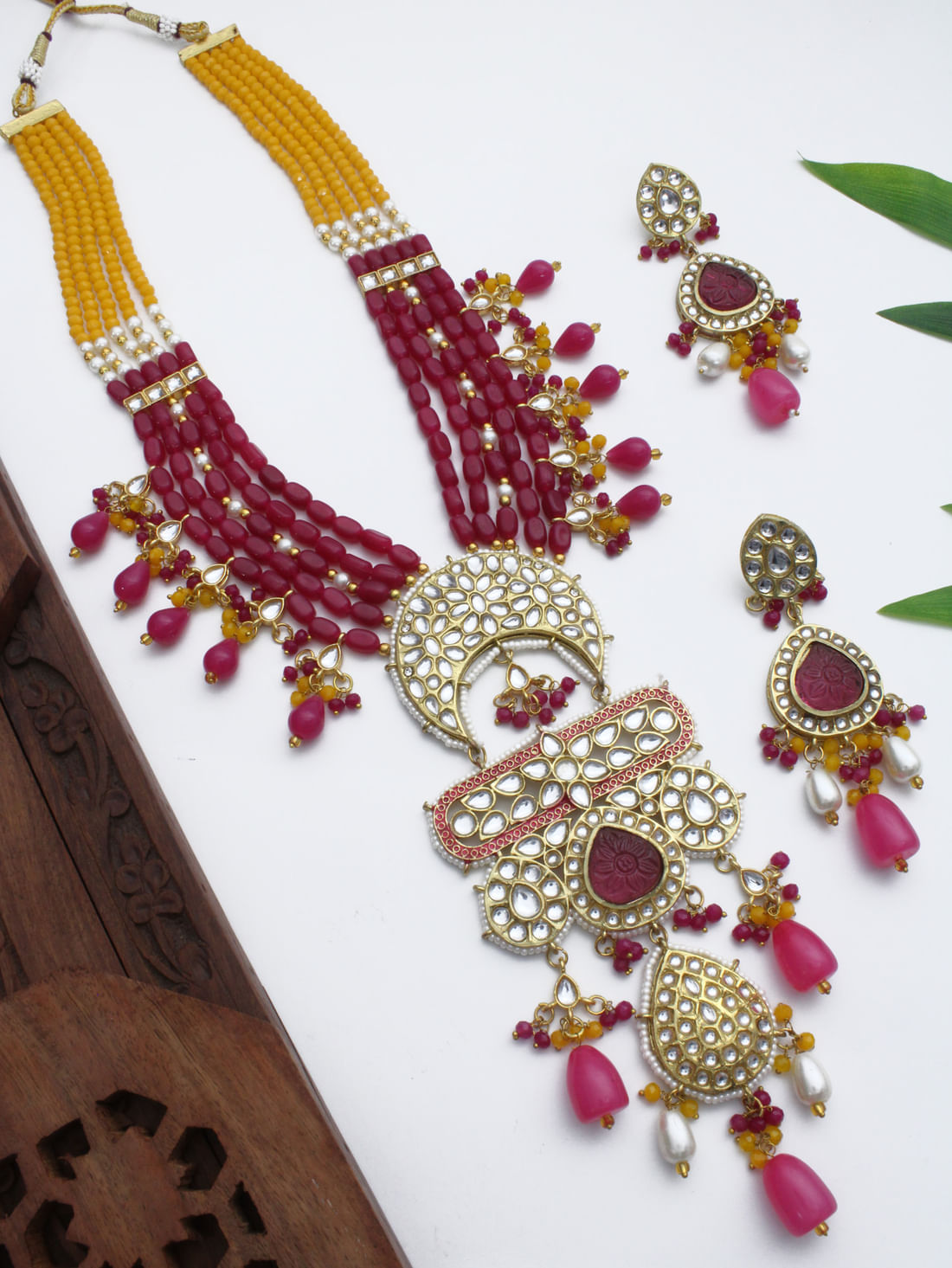 Pink  Color Kundan Necklace Set