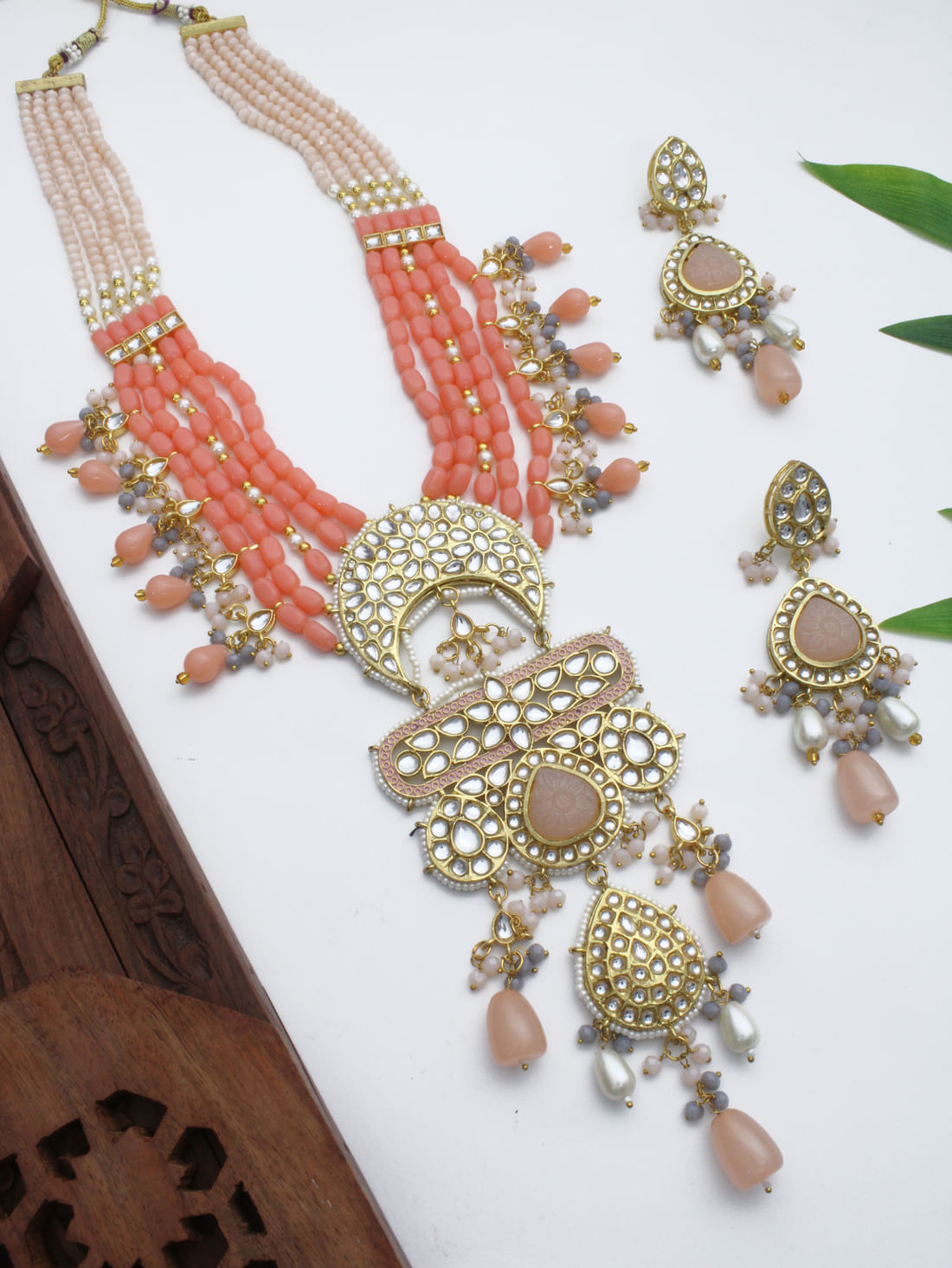 Peach  Color Kundan Necklace Set