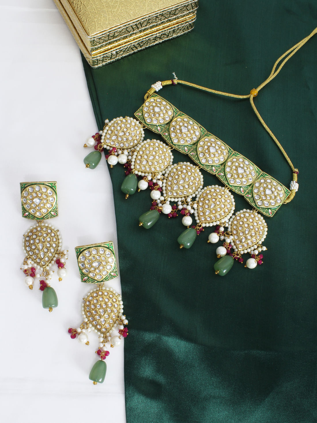 Green  Color Kundan Choker Necklace Set