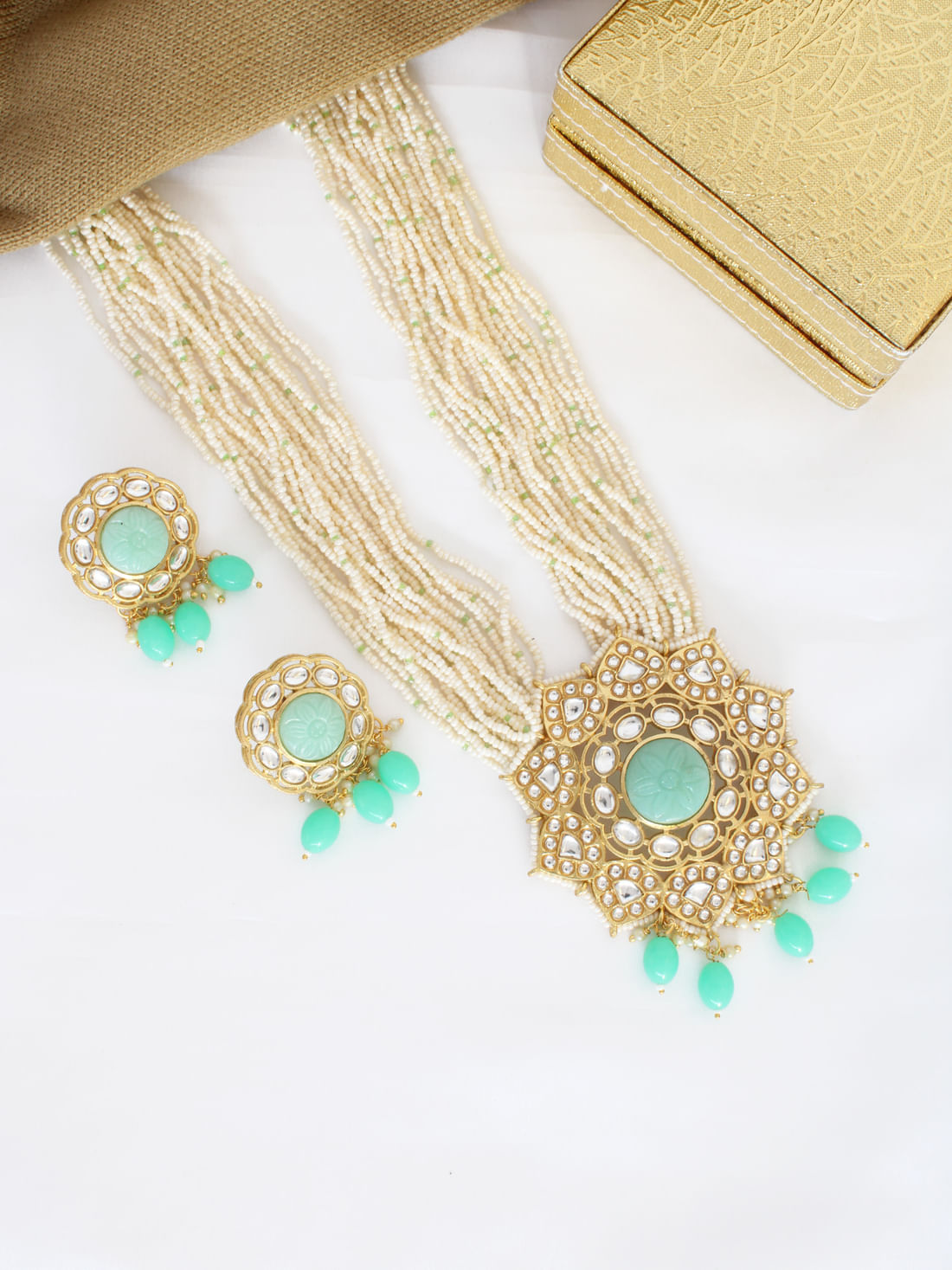 Green Color Kundan Necklace Set