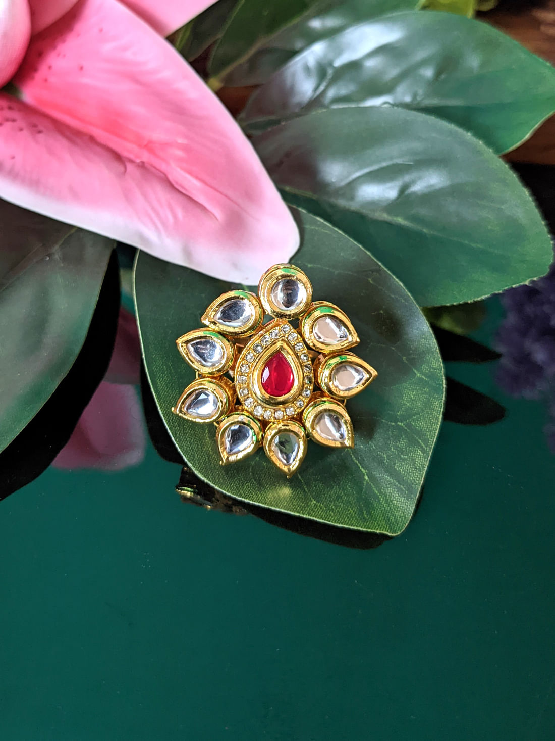 Red Color Kundan Ring
