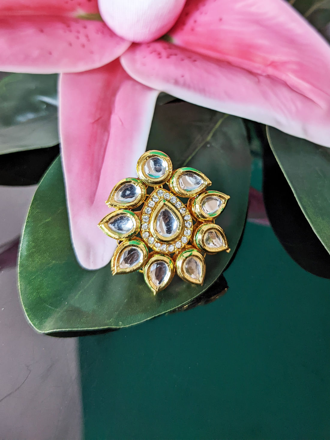 Golden Color Kundan Ring