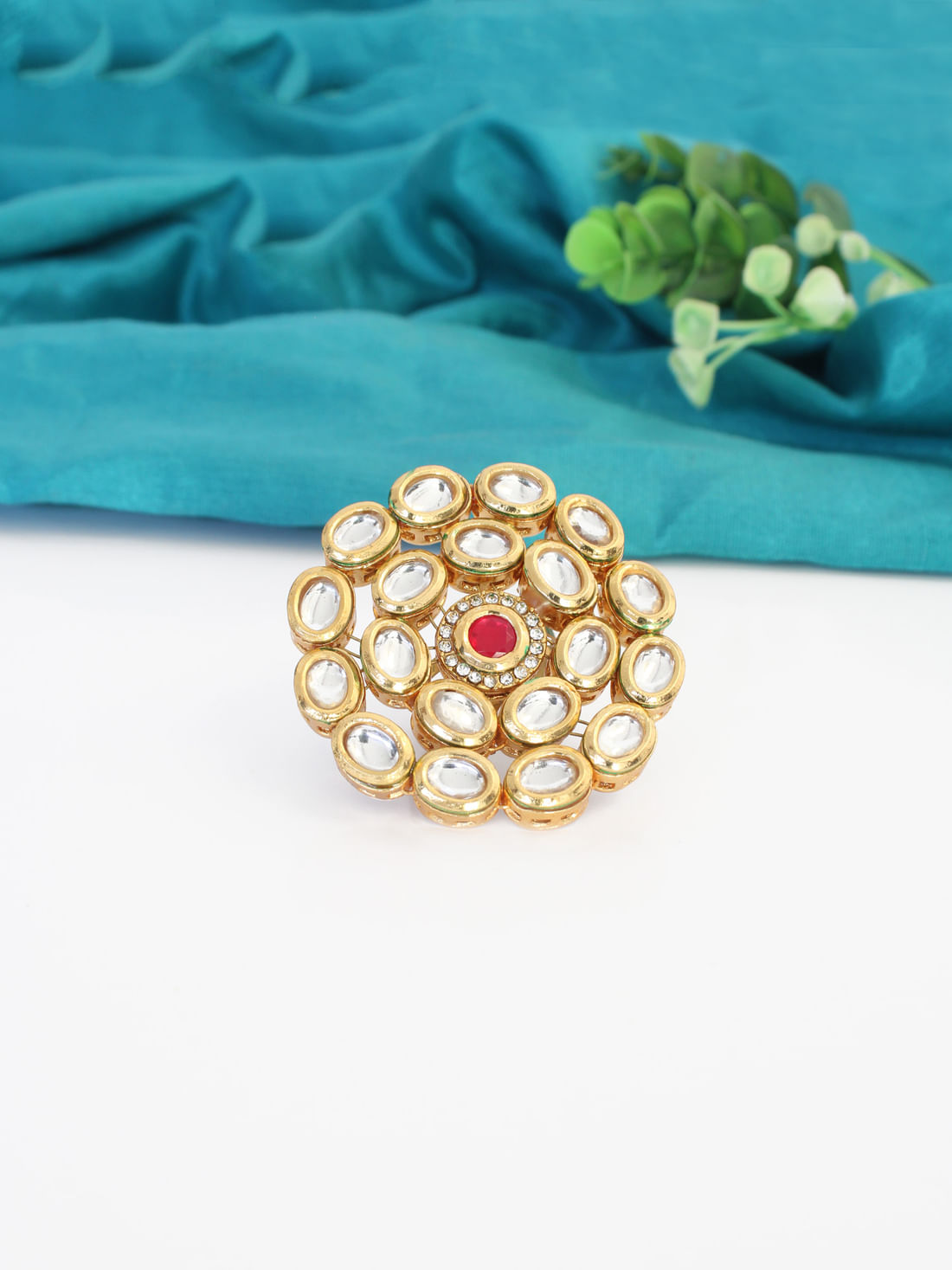 Red Color Kundan Ring