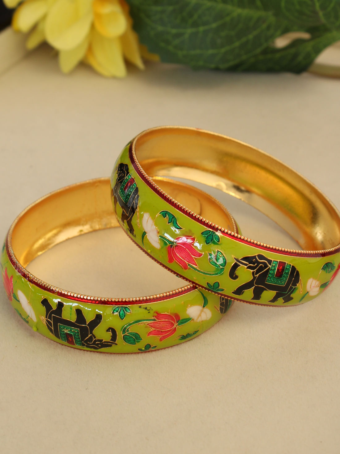 Neon Green Color Meenakari Bangles