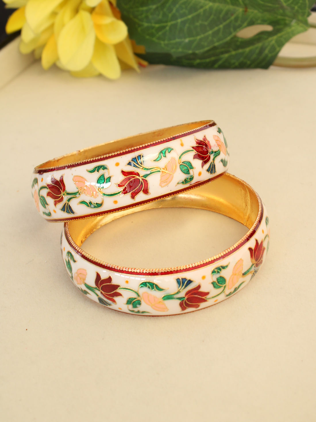 White Color Meenakari Bangles