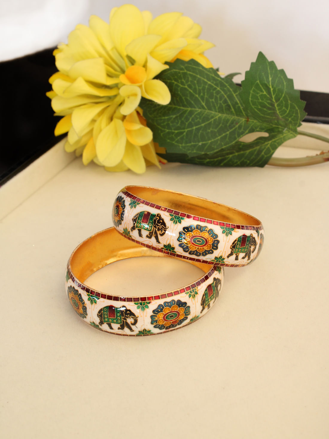White Color Meenakari Bangles