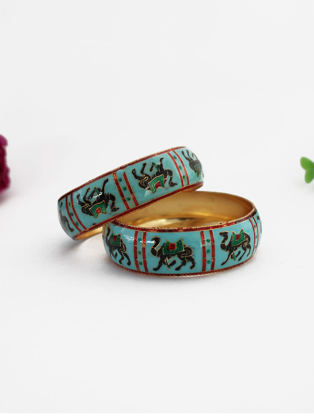 Party Green Meenakari Bangles Set With Flower Design For Women at Rs  349/set in Gurgaon