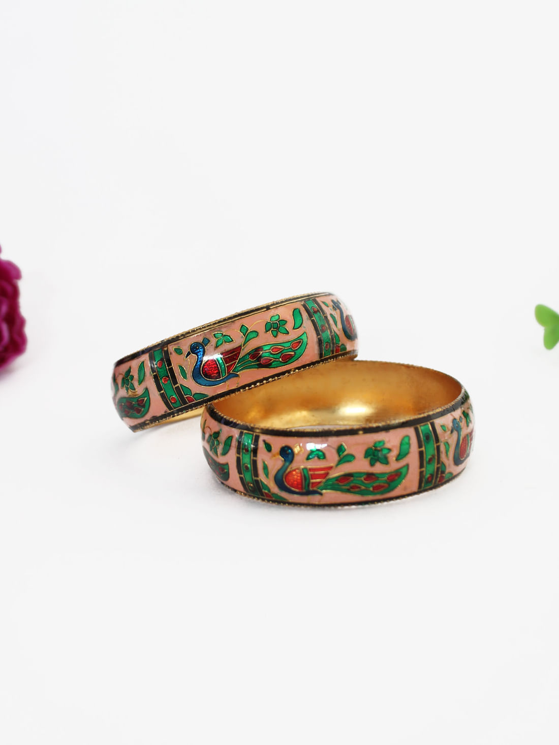 Peach Color Meenakari Bangle