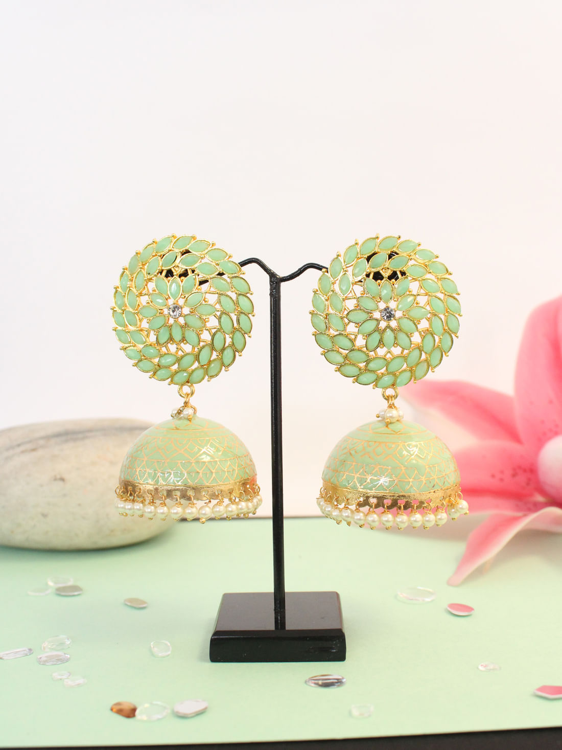Green Color Meenakari Earrings