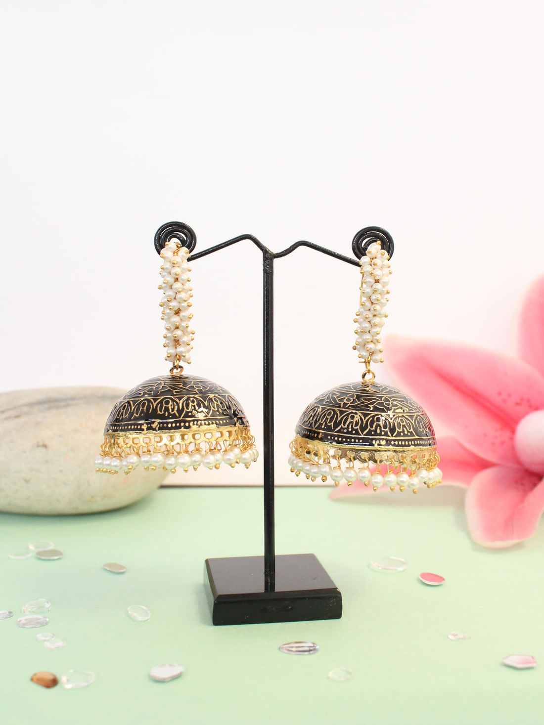 Black Color Meenakari Earrings