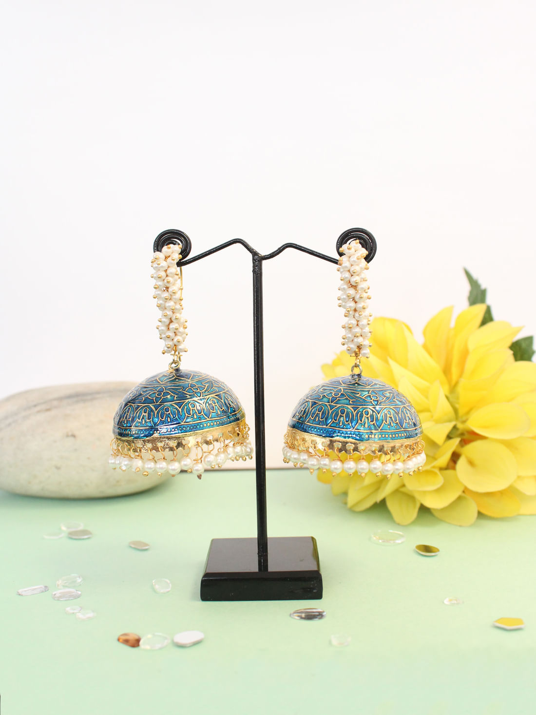 Blue Color Meenakari Earrings