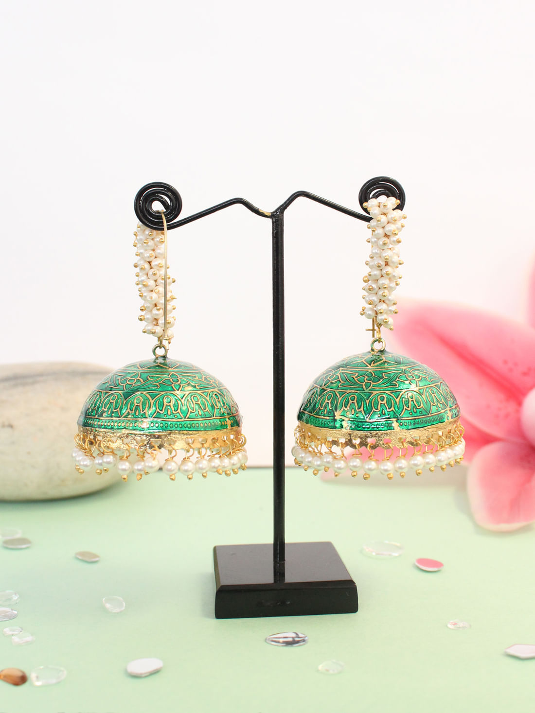 Green Color Meenakari Earrings