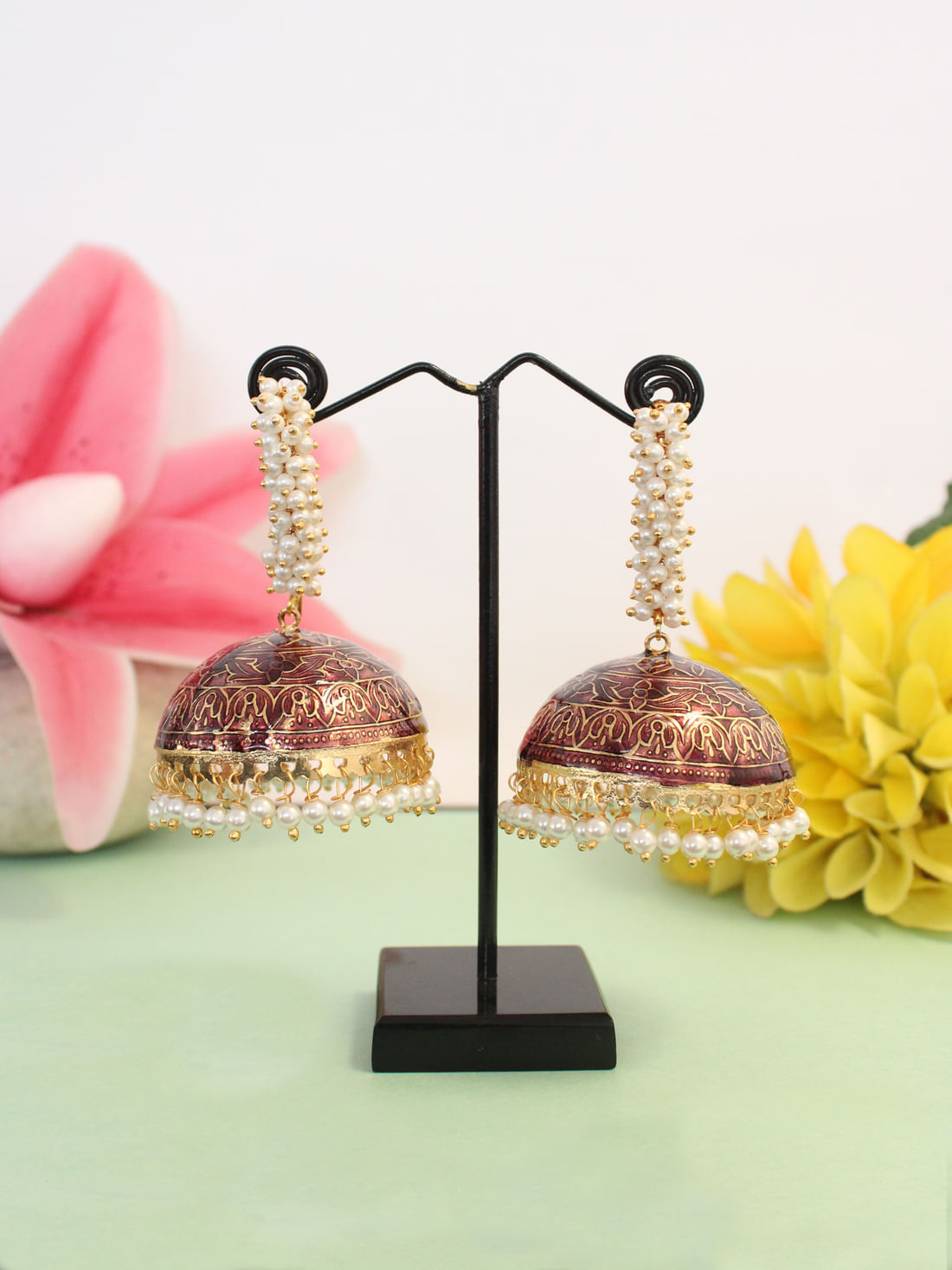 Maroon Color Meenakari Earrings