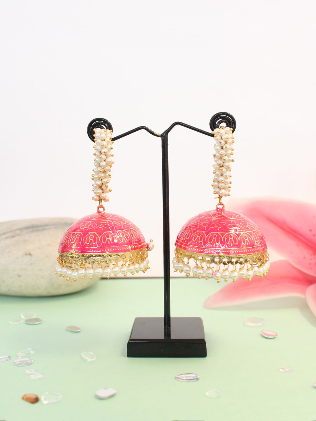 Pink Color Meenakari  Earrings