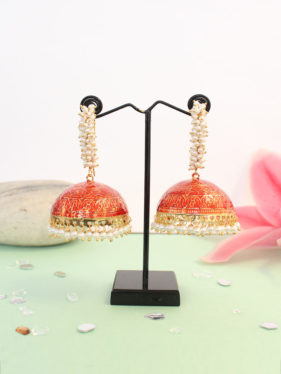 Red Color Meenakari Earrings